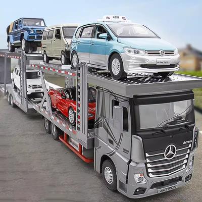 CUTRB1 1:24 Mercedes Benz Double Decker Flatbed Transport Vehicle Alloy Diecast Metal Car Model Sound Light Children Toy Birthday Gifts