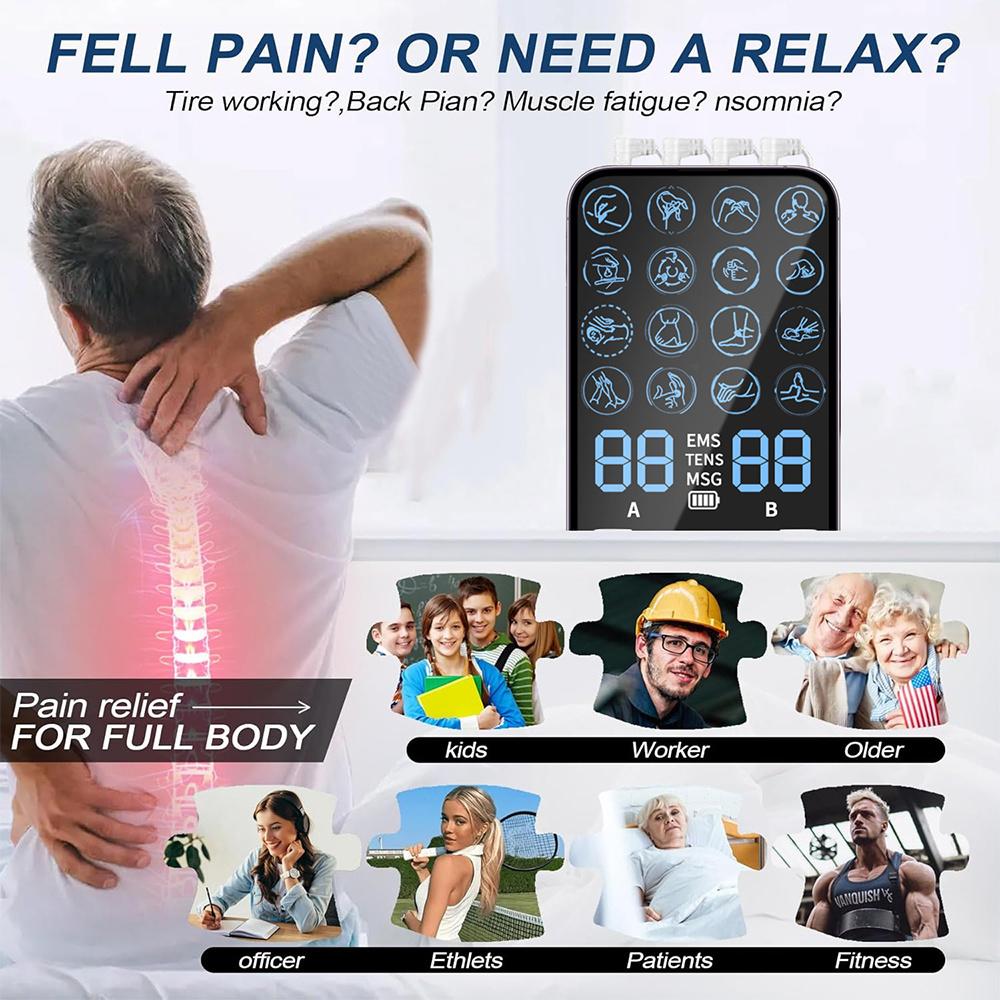 16 Tens Electric EMS Acupuncture Body Massage,Tens Muscle Stimulator Therapy Slimming Machine Electro Stimulator Digital Therapy