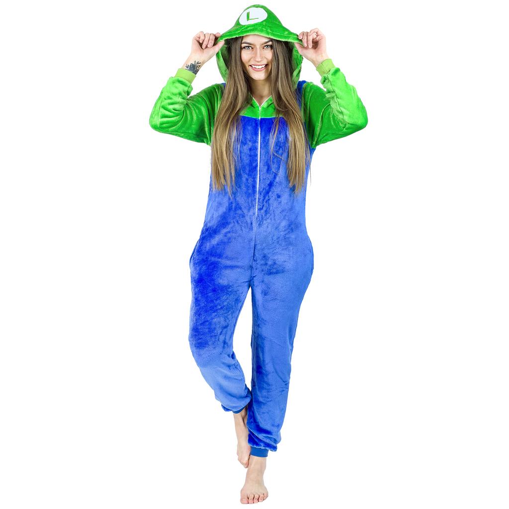 Kigurumi Luigi Mario Pigiami Tuta Intera Costume Adulto M Costume Luigi Mario Onesie - S