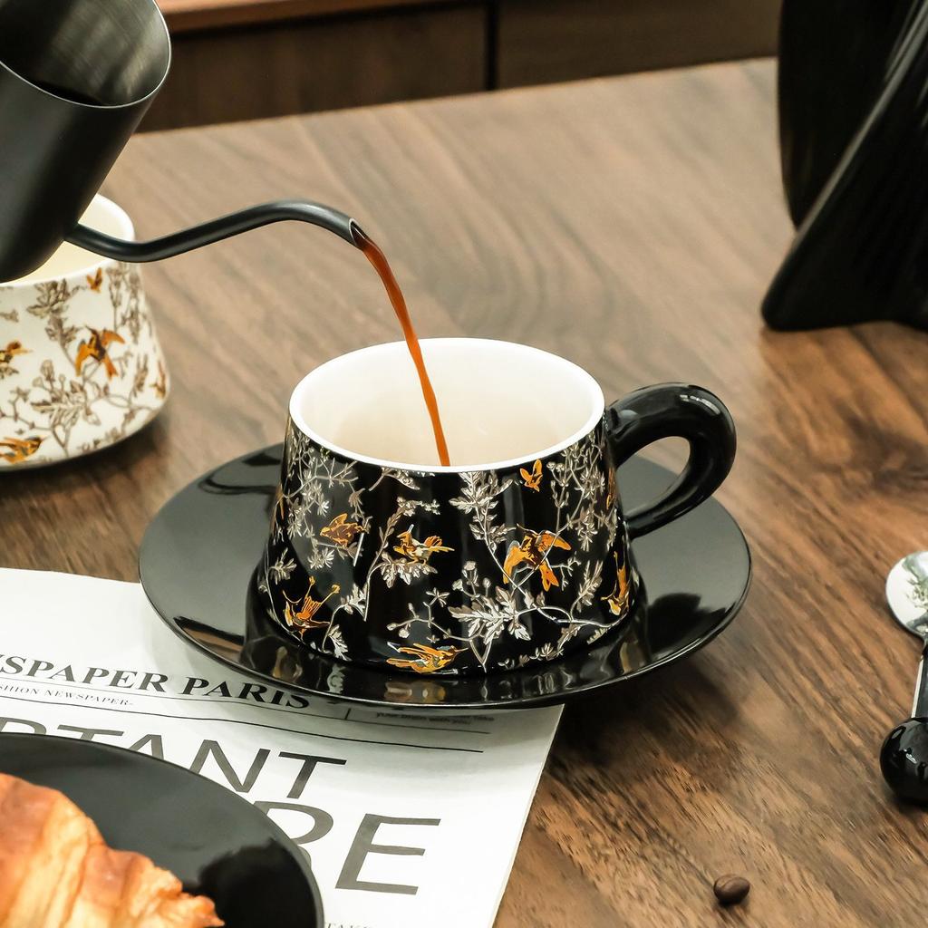 Bird Flower Ceramic Cup Saucer Set Chinese Style Porcelain Coffee Cup for Coffee Tea Afternoon Tea Vintage Home Decor Gift
