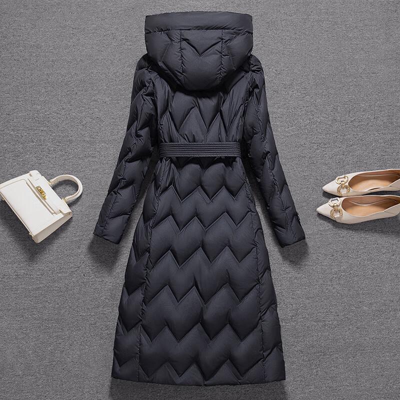 Sibaoshe Women's Hooded Waist-Cinching Mid-Length Down Coat