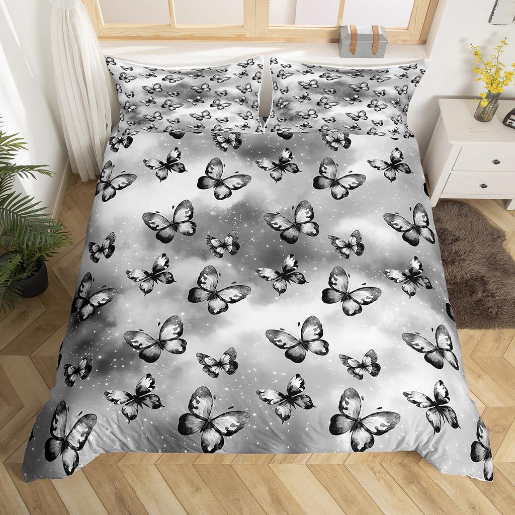 Homewish Girls Butterfly Duvet Cover Set, Chic Glitter Sequin Print Bed Set, Wild Animal Quilt Cover Set
