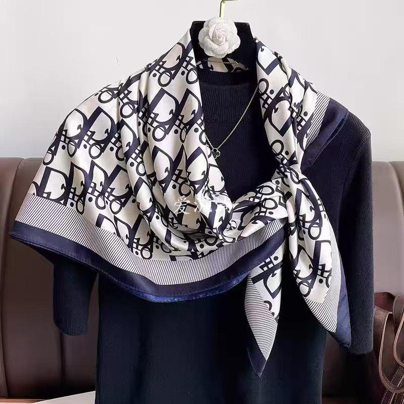 Silk Square Scarf: Women's Korean-Style, Double-Sided Print for Professional Wear