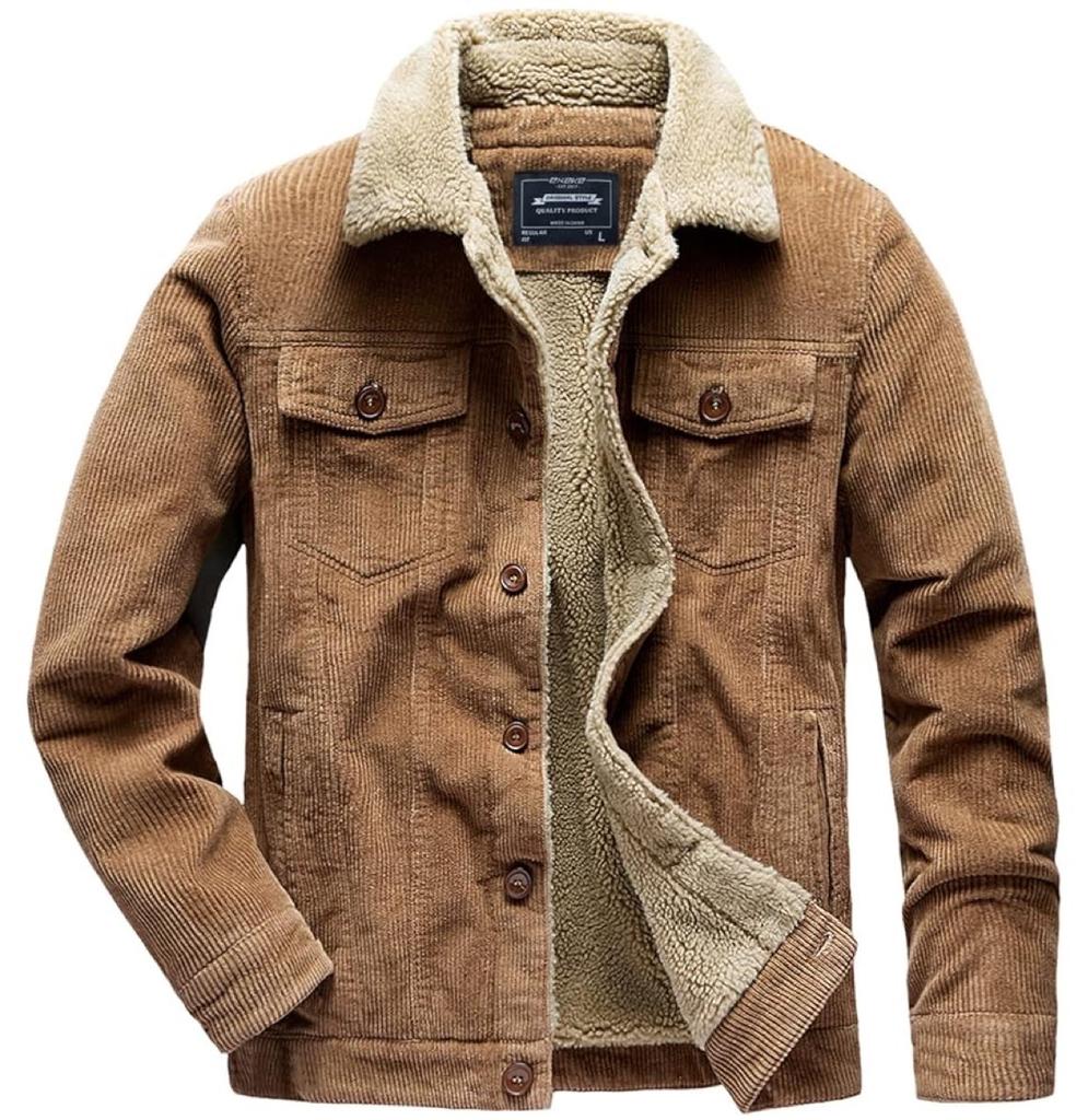 Men's Corduroy Jacket with Sherpa Lining, Button Front Closure, Chest Pockets, Multiple Colors Available