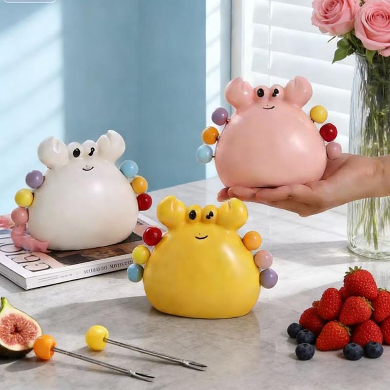 Miniso Cute Crab Fruit Fork Set Home Living Room and Kitchen Desktop Decoration Ornament Fruit Tools Gift