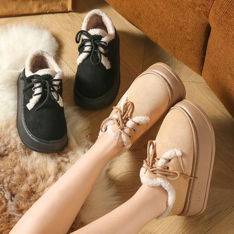 Women's Fashion Winter Outdoor Snow Boots Flat Fleece Lace Up Ankle Boots Classic Warm Short Boots