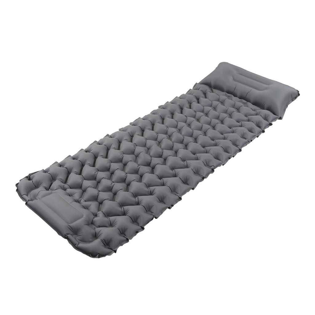 Grey Camping Sleeping Pad Ergonomic Design Foot Press Inflation Waterproof Nylon Sleeping Mat for Ca