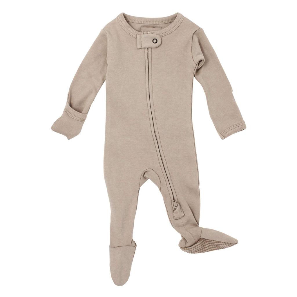 Rompers Organic Footed Rompers Baby Oatmeal [L'ovedbaby] (Zipper) ocb-454 (Beige) 0-3M (0-3 months)