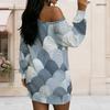 Women Plus Size Off Shoulder Long Sleeve Geometric Print Loose Tunic Dress