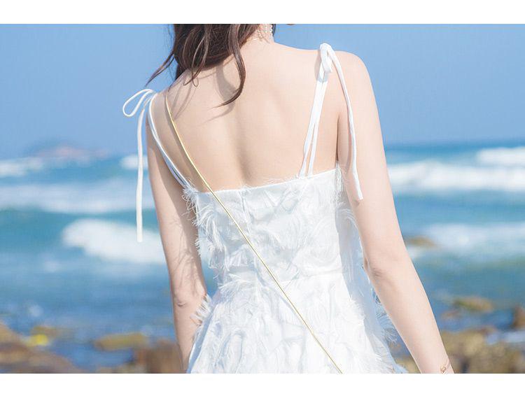 2026 Summer Women's Petite A-line Beach Dress with Tassel Spaghetti Straps