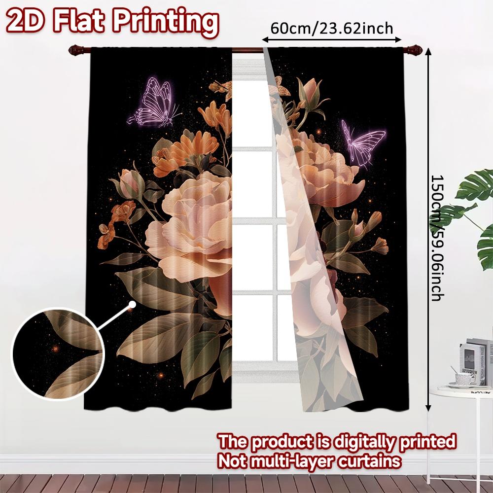 Set Of 2 Flat Printing Curtains Without Rod Floral Elegance Butterflies New Yearfestival Popular Drapes Curtain Made Polyester