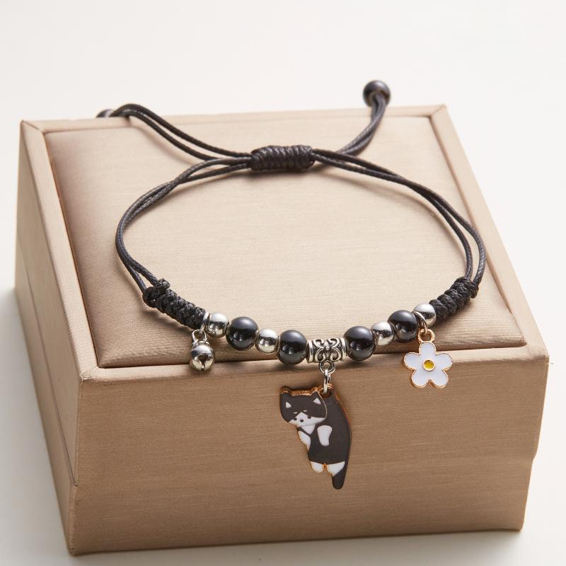 Creative Colorful String Cat Bracelet Woven Glass Handmade Bead Bracelet Hand Rope Jewelry Accessories Cartoon Hand Ring Women