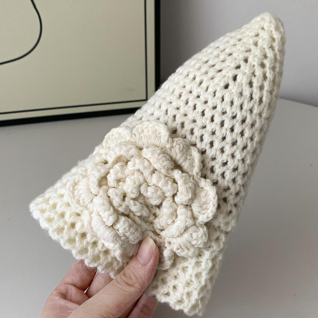 Korean Early Spring New 3D Flower Knitted Fisherman Hat Women Autumn Winter New Show Small Face Handmade Wool Bucket Hat