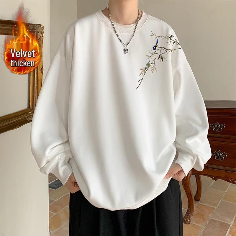 Men s Autumn/Winter Thick Printed Hoodie – Trendy Velvet-Lined Long Sleeve Outerwear L