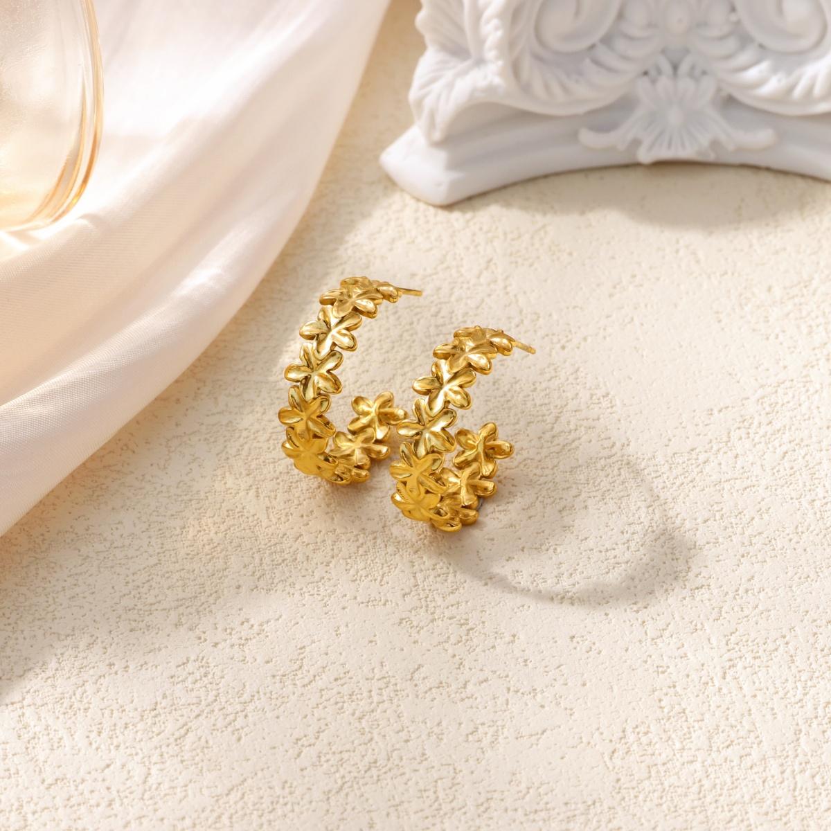 

Модные серьги-кольца с цветами для женщин, золотистого цвета, из нержавеющей стали, серьги с цветами, трендовые, для свадьбы, вечеринки, эстетичные украшения, подарок