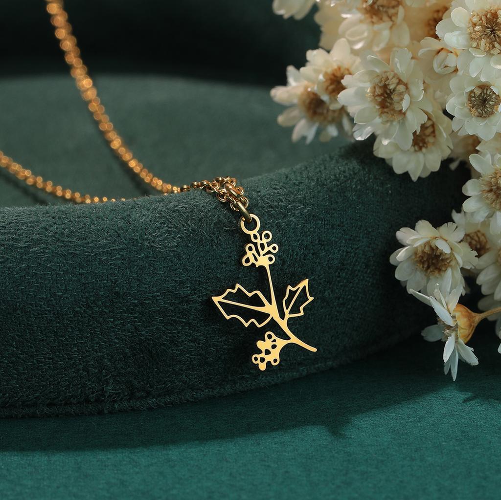 Kinitial Birth Flower Necklaces For Women Girls Stainless Steel 12 Month Flower Necklaces Birthday Jewelry Gift