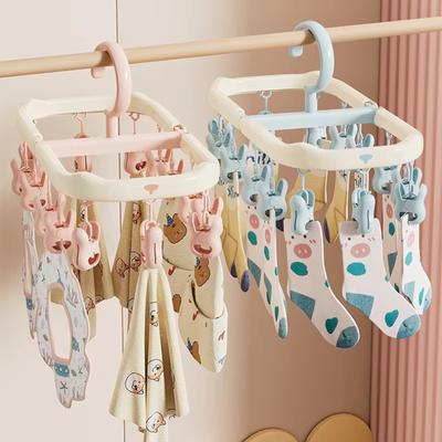 Foldable Multi-Functional Clothes Drying Rack with Clips for Underwear Socks and Small Garments Indoor Outdoor Balcony Hanging Organizer