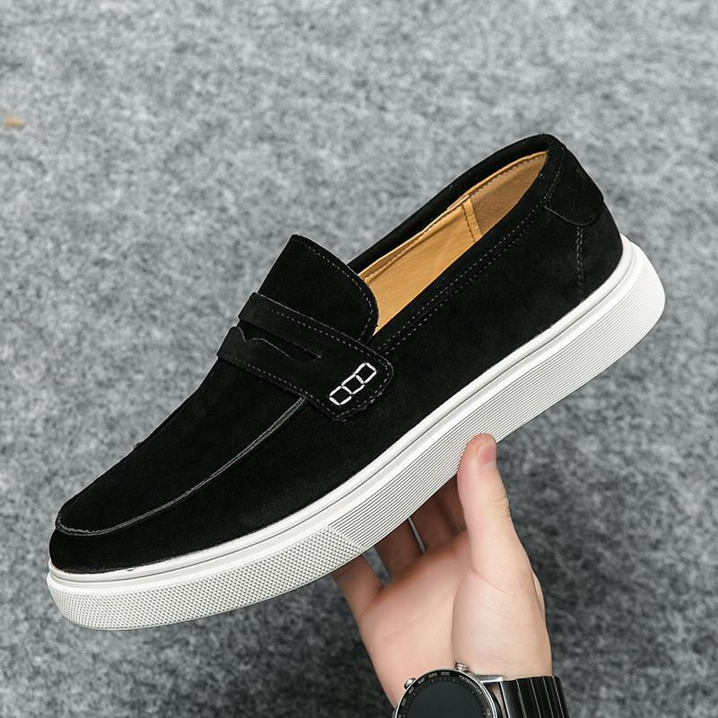 

2026 New Men s Loafers Brand Suede Leather Shoes Vintage Slip-on Classic Casual Men Driving Shoes Wedding Male Dress Shoes 38 чорний