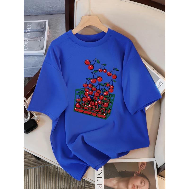 Un Coș de Cireșe Imprimeu Tricou Femei Respirabil Casual Tricouri Vară Mânecă Scurtă Moale Larg Streetwear Cămașă Femei