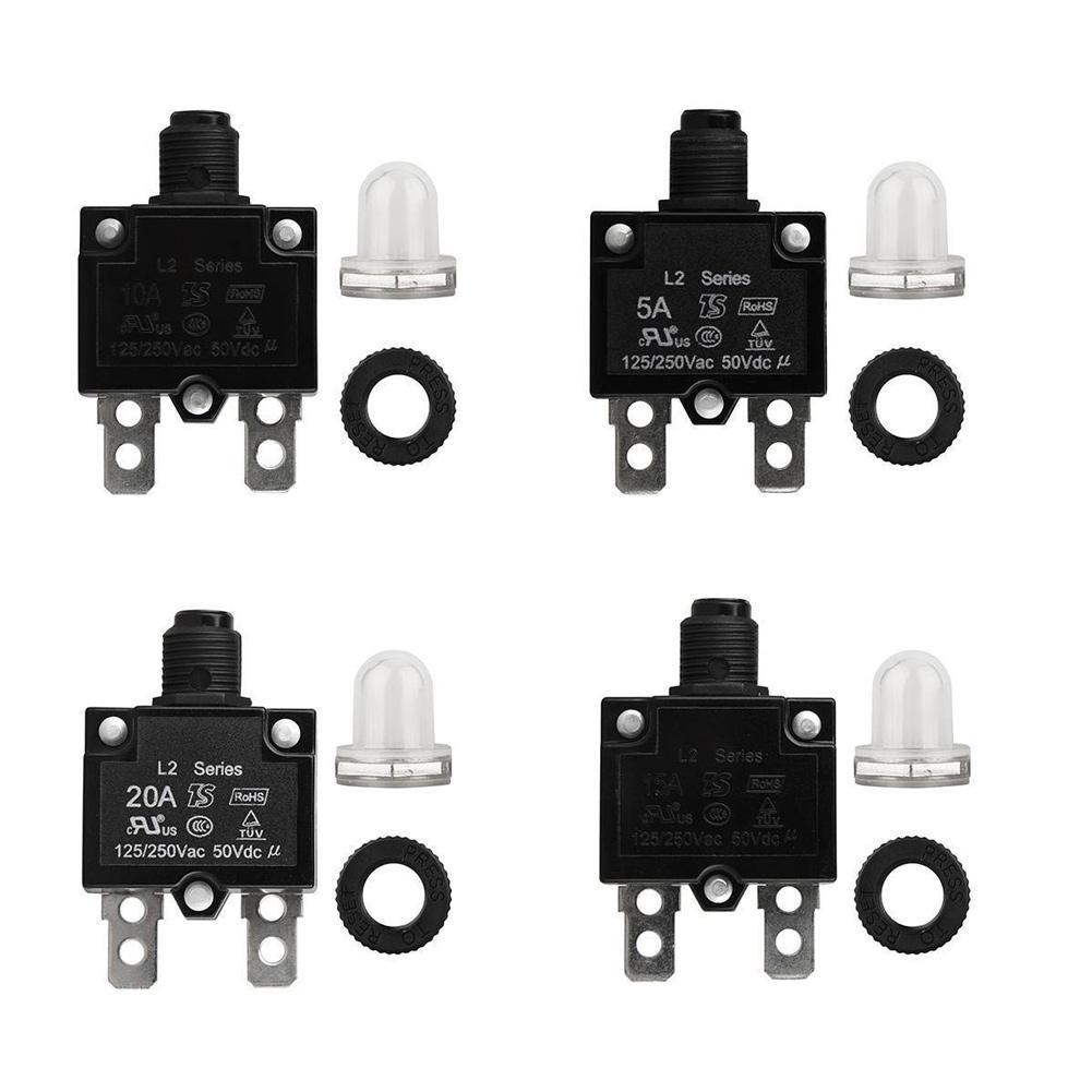 Manual Reset 125-250V AC DC 50V Push Button Switch Thermal Circuit Breaker