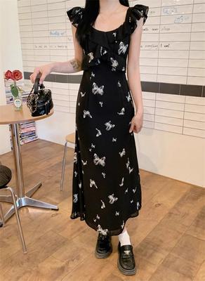 [Doppellagig + Innenfutter] Xiaofei Ärmel Schmetterling Trägerkleid Kinder Sommer Französisches Temperament ist schön, Taillenlänge