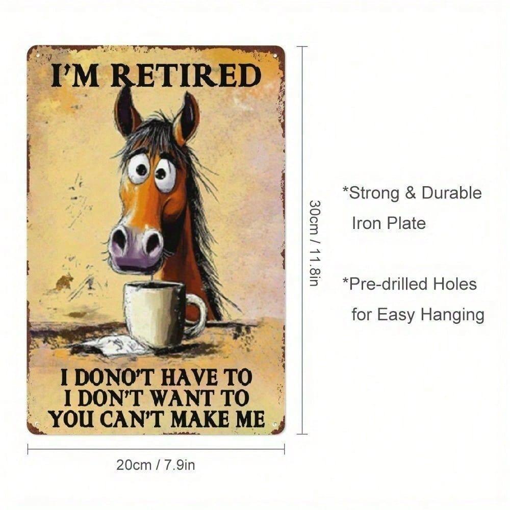 Horse Metal Wall Art Sign - Vintage Farmhouse Decor Funny Horse Coffee Cup Tin Plaque 8x12 Inch