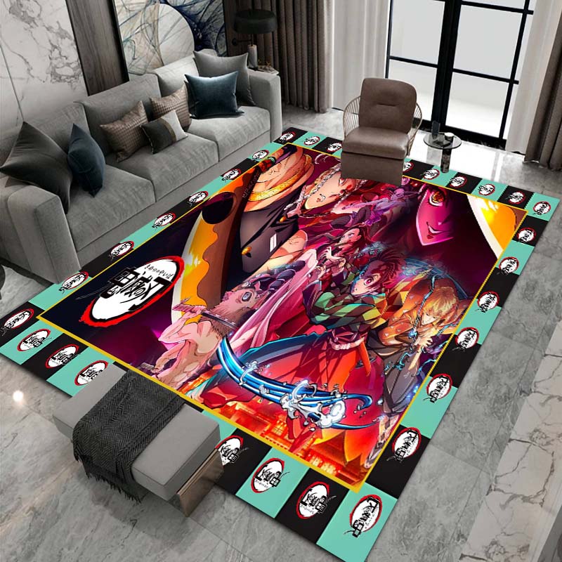Cute cartoon Kimetsu no Yaiba rug, suitable for playrooms, bedrooms, living rooms, sofas, and other home décor; non-slip rug for
