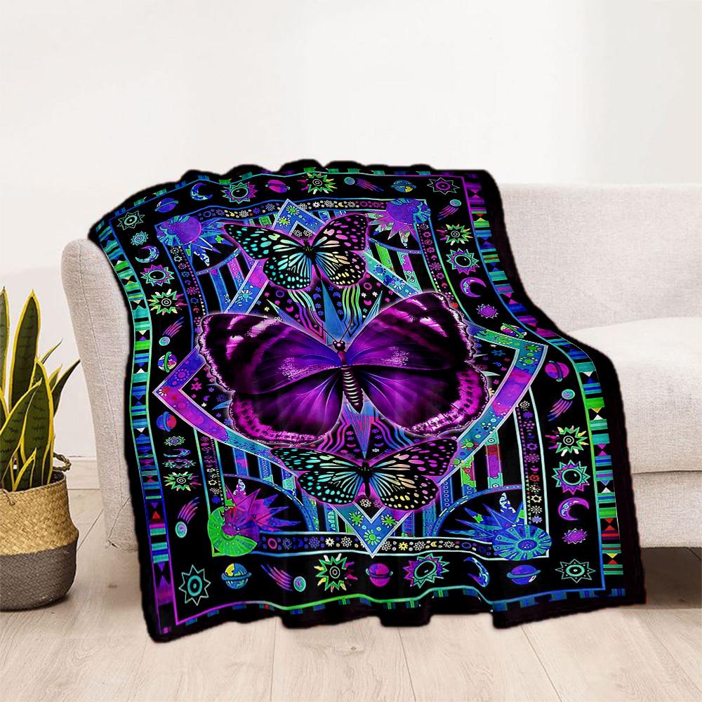 1pc Colorful Butterflies Flowers Blanket Soft and Warm for Sofa Office Camping Travel Livingroom Great Gift for Friends and Family Comfortable