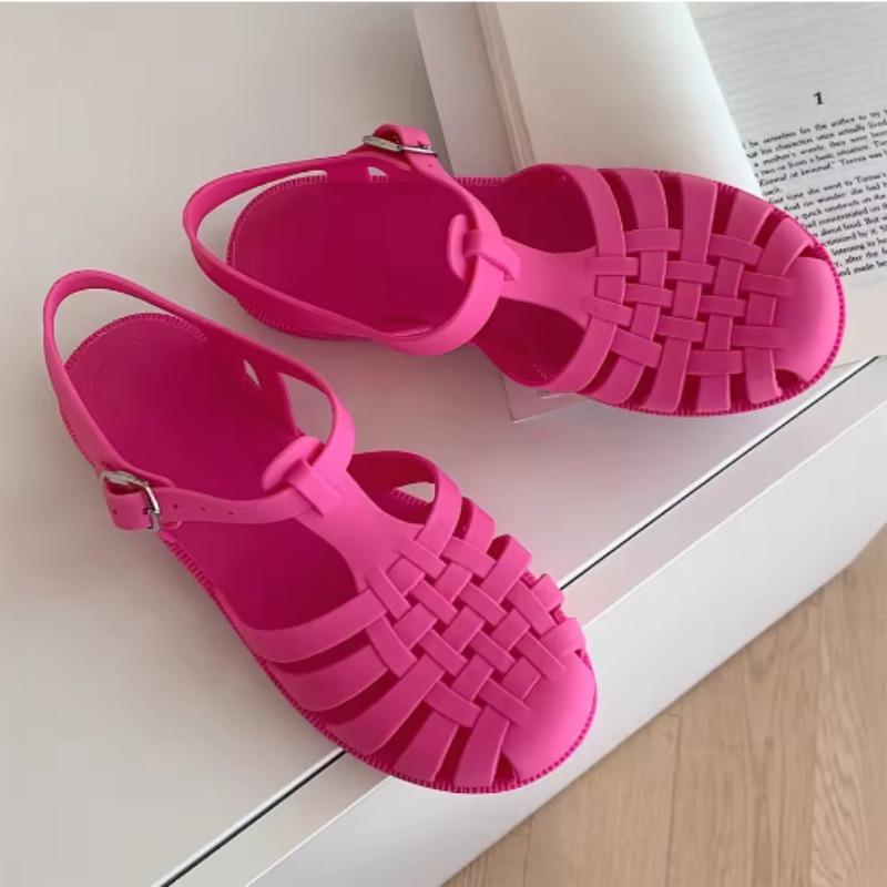 Fashion Retro Woven Roman Sandals Women's Summer Korean Sle Fairy Wind Flat Bot Jelly Oes Beach Oes Breathable Open Toe