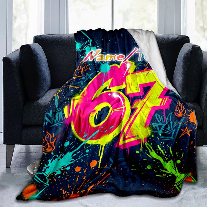 1PC Custom Name Graffiti Art Celebration Flannel Blanket Versatile,all-season Throw Suitable for the Living Room,bedroom,camping,travel,and Gift