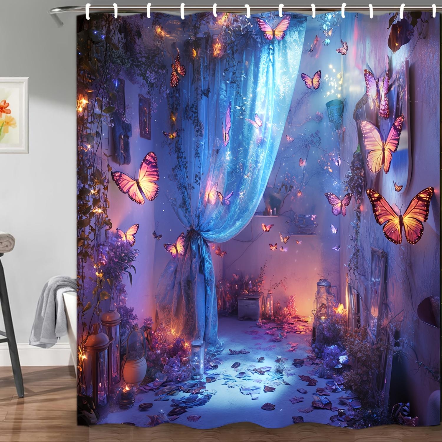 

Dream Butterfly Shower Curtain - Polyester, Waterproof & Stain-Resistant, Machine Washable, All-Season Romance Bathroom Decor W60H190(CM)-1 Pcs