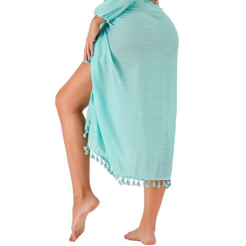 Women's One Piece Pareo Beach Wrap Skirt Flowy Tassel Maxi Skirt, Sarong Cover Up for Vacation 1014