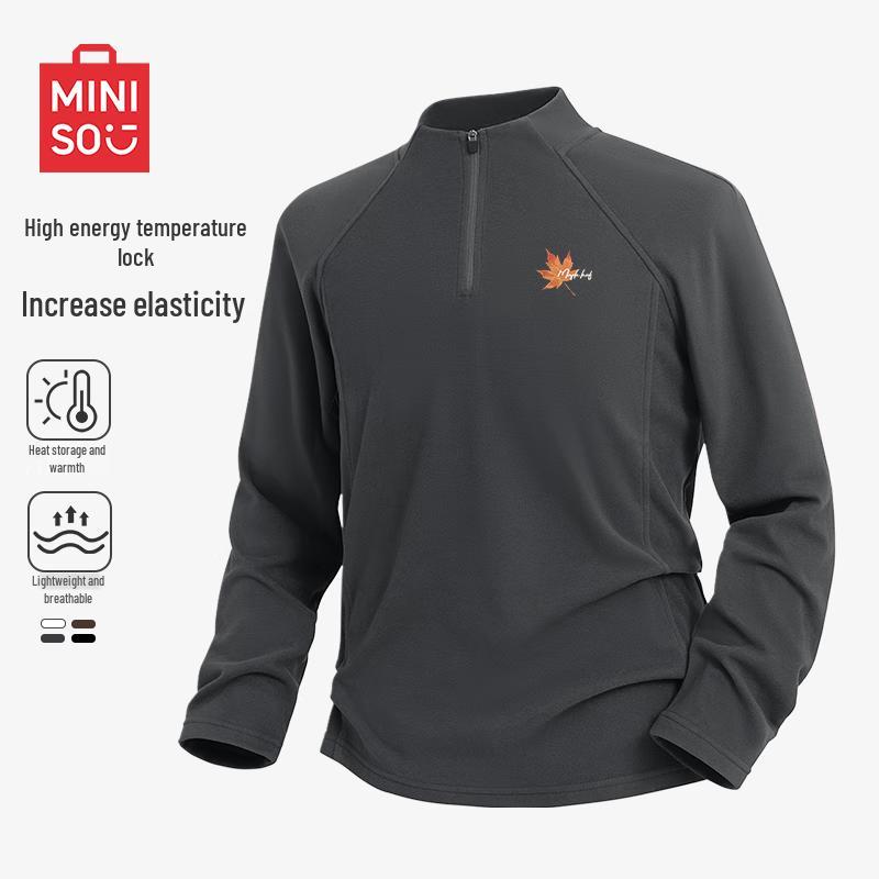 MINISO Men s Fleece-Lined Half-Zip Raglan Long-Sleeve T-Shirt 2XL
