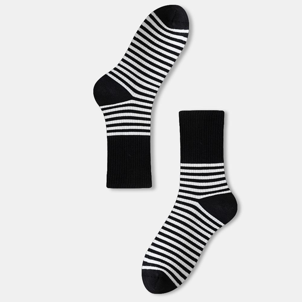 Female Spring and Autumn Thin Stripe Breathable Sweat Absorbing Student Long Socks