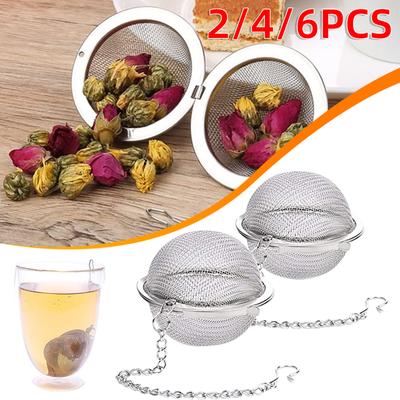 2-6PCS Fine Mesh Tea Ball Infuser 201 Stainless Steel Chain Hook Tea Strainer Loose Leaf Tea Filter for Herbal Spices Seasonings