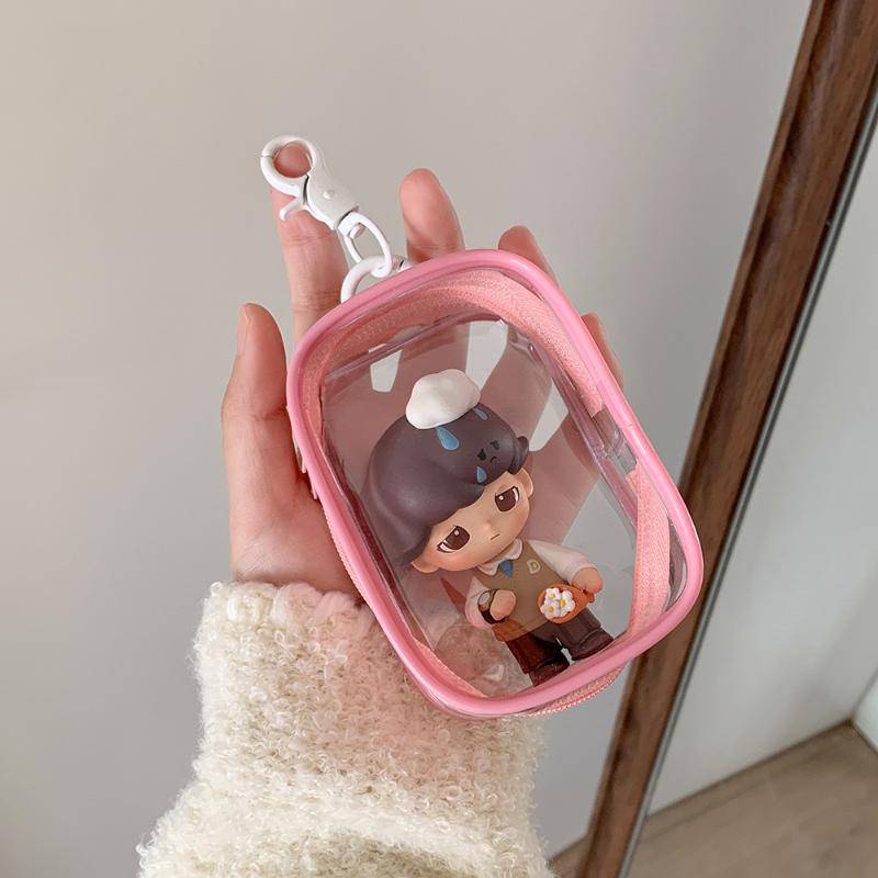 Transparent Pvc Plush Dolls Storage Pouch Square Earphone Organizer Purse With Keychain Anime Cartoon Toy Display Protector Case