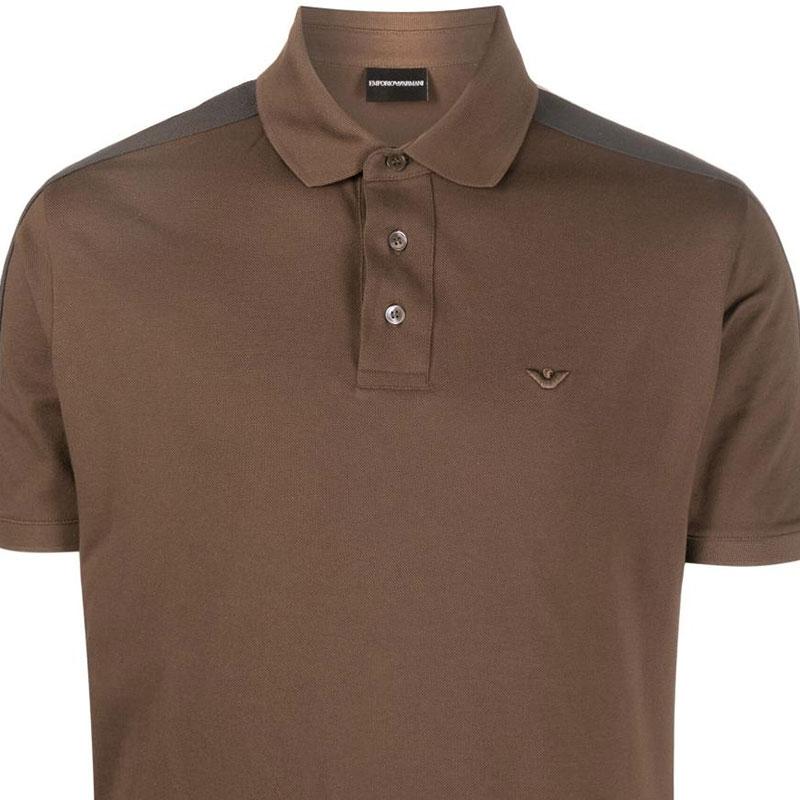 Emporio Armani SS23 Striped Color Block Logo Embroidered Short Sleeve Polo Shirt Men polo shirts Brown 3R1F72-1JTKZ-0440