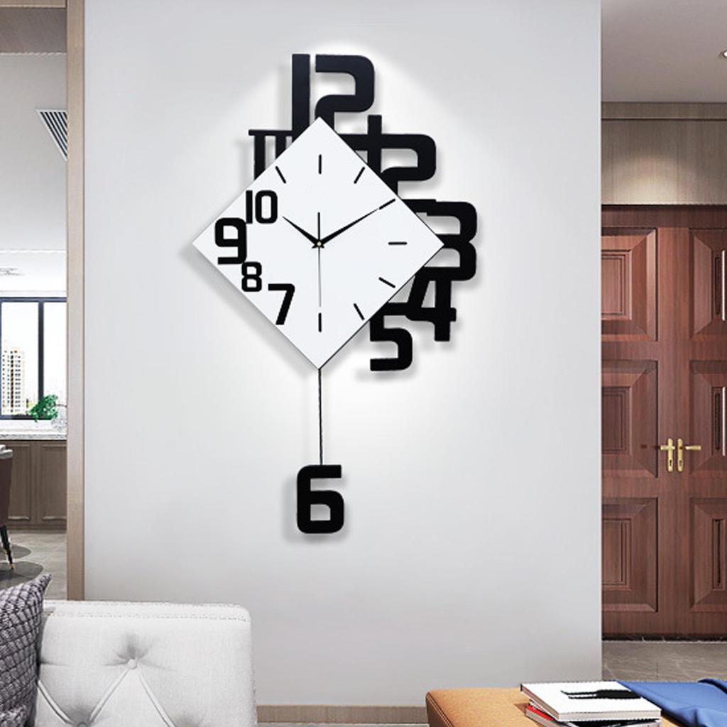 Large Wall Clock Silent Pendulum Battery Operated Non Ticking for Living Room Bedroom Office Home Decorative Wall Clock Square White Wood