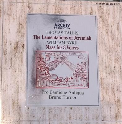 CD THOMAS TALLIS, WILLIAM BYRD, PRO CA - The Lamentations of Jeremiah, Mass  4370772 Archiv Produkti 1992 Europe Classical Used