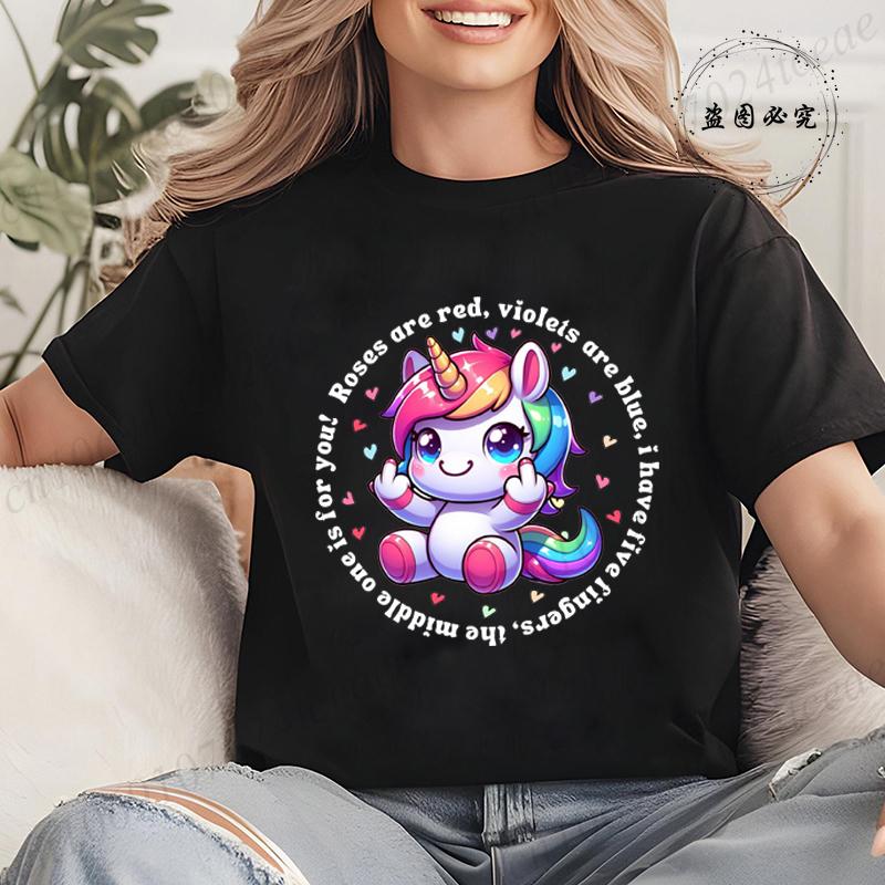 Funny Unicorn Women Summer T-Shirt First of All I'm A Delight Graphic T Shirt for Women Fashion Casual Sarcastic Tee Shirts Tops