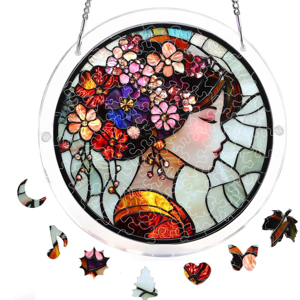 Acrylic Puzzle Window Hanging with Hanging Chain Elegant Suncatcher Kit Non-Fading UV Print Window Ornament for Room Wall Art