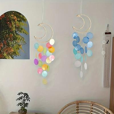 Natural Shell Wind Chimes Moon Shape Wind Chimes Dream Catchers Outdoor Garden Hanging Decorations Home Decor Windchime