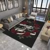 Gothic Skull Carpet Mat - Butterfly Rose Guitar Metallic Texture Sketch Dark Art Black Red Edgy Decorative Home Decoration Rug