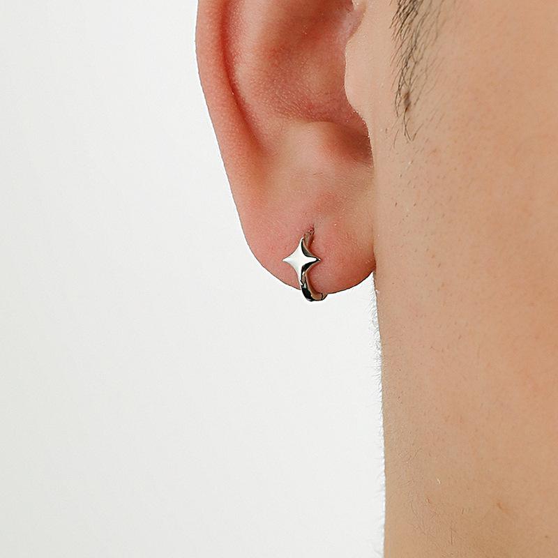 Sterling Silver Geometric Starburst Earrings for Men, Women & Students