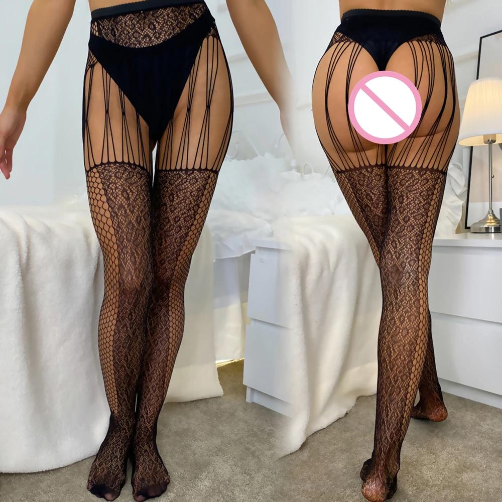 Women'S Fish Net Stockings Clothing Sexy Mesh Hollow Out Suspender Pantyhose Erotic Party Club Black High Over Knee Stockings