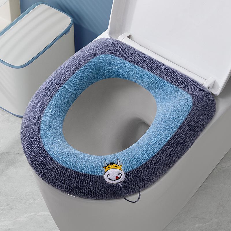 

Washable Embroidered Knitted Toilet Seat Cover with Handle серый/синий