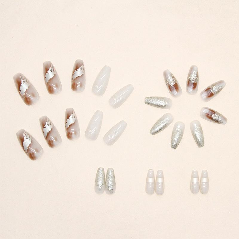 24 Pieces Autumn and Winter Astringent Metallic Silver Glitter Nail Art Medium Ballet Nail Smudge Spice Girl Flash Ins Wind Wearing Nail