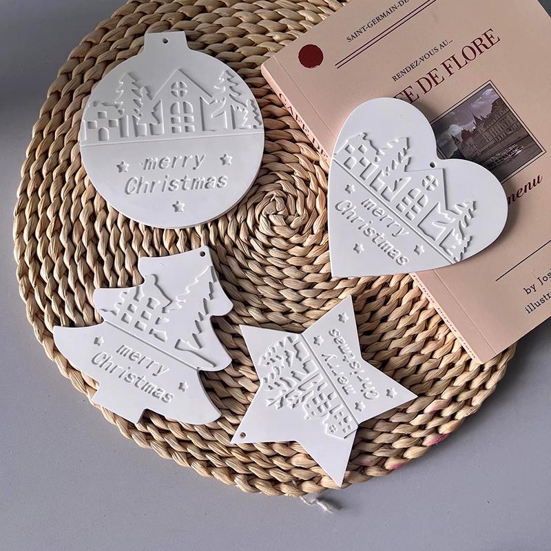 1Pc Plaster Moulds Xmas Gift Star Casting Mold Christmas Pendant DIY Xmas Tree Silicone Moulds Casting Heart Pendant