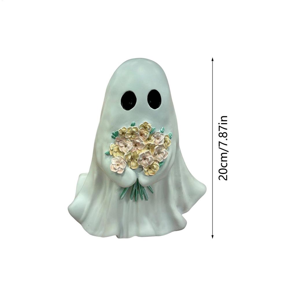 Ghost Figurine Resin Ghost Halloween Decor With Flowers Spooky Decoration Ornament Figure For Tabletop Entryway Bedroom Living