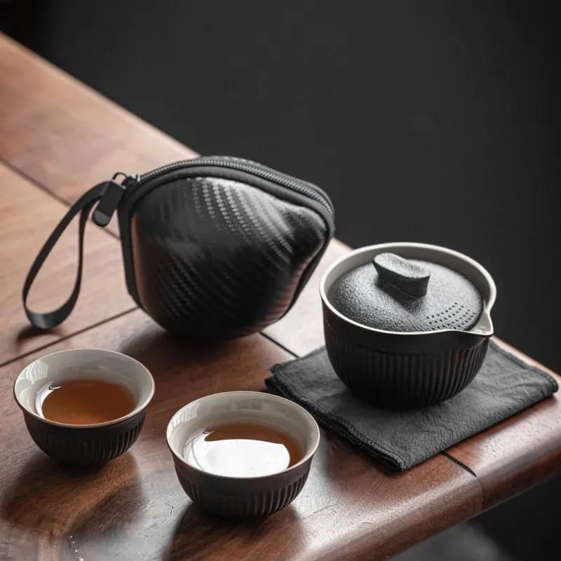 Travel Teaware Sets Ceramic Outdoor Camping Tea Making Tools with Portable Storage Bag Personalised Teacup Teapot